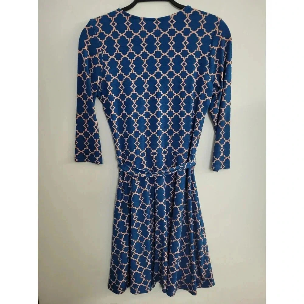 41 Hawthorn Teal Blue Peach Geometric Wrap Dress 3/4 Sleeve Small - Picture 8 of 9